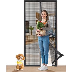 Magnetic Screen Door |Fits 36"x80" Door| Hands Free Retractable Screen Door Magnetic Closure Keeps Bugs Out | 2025 Upgraded PET- Tiny Hole | Self Sealing | Pet and Kid Friendly| 39 Inch x 82 Inch (Polyethylene terephthalate (PET)-Black)