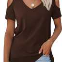 Amoretu Casual Cold Shoulder Tunic Top Short Sleeve Shirts for Women (Brown, XL)