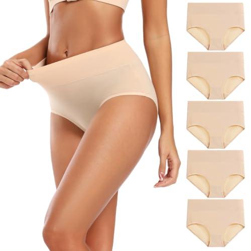 Molasus Women's Soft Cotton Underwear Briefs High Waisted Postpartum Panties Ladies Full Coverage Plus Size Underpants Nude,Medium