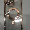 GVIEWIN for iPhone 16 Pro Max Case Compatible with MagSafe, Upgraded [Full Camera Protection][Cute Wave Frame][Military Grade Protection] Electroplated Soft Phone Cover for Women Girl, Clear/Rose Gold