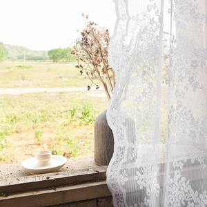 YJ YANJUN White Sheer Curtains 54 inch Length 2 Panels Set Retro Rustic Cottage Core Floral Lace Panels for Small Window Bathroom Kitchen Spa Office 52 x 54 Inch White