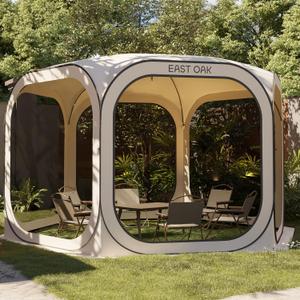 East Oak Screen House Tent Pop-Up, Portable Screen Room Canopy Instant Screen Tent 12 x 12 FT with Carry Bag for Patio, Backyard, Deck & Outdoor Activities, Beige, 1212 FT