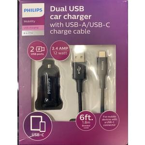 PHILIPS Dual USB CAR CHARGER WITH USB-A/USB-C