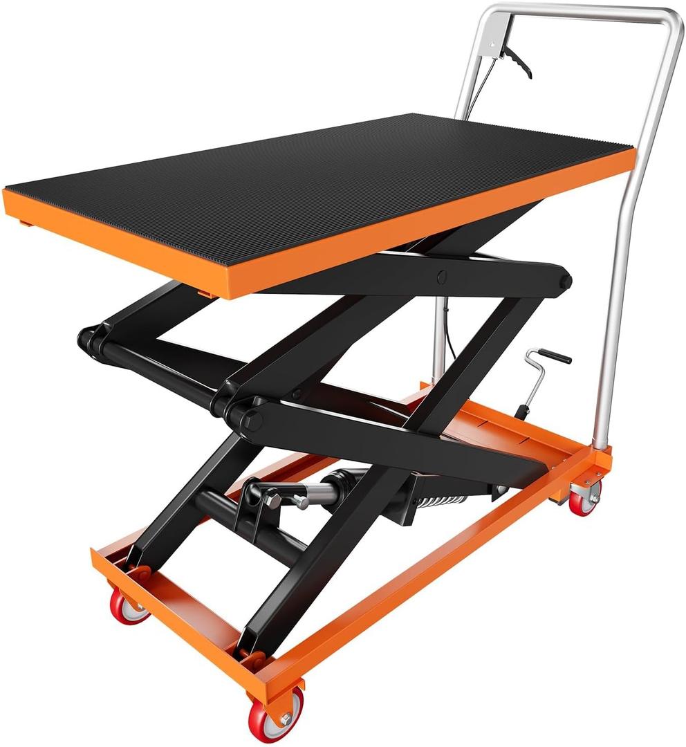 Hydraulic Lift Table Cart, 330lbs Capacity 50" Lifting Height, Manual Double Scissor Lift Table with Locking Wheels and Non-Slip Pad, Hydraulic Scissor Cart for Material Handling