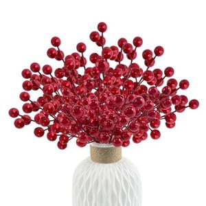 Morofme 40pcs Artificial Berry Stems Branches Red Faux Holly Berries Picks Ornaments Christmas Faux Holly Berries Branches Red Berry Stems for Christmas Tree Wreath DIY Craft Decorations