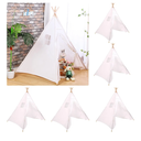 Windyun 6 Pcs Kids Teepee Tent Foldable Washable Indoor Outdoor for Boys Girls Toddler Boho Sleepovers Birthday Pajama Party Spa Supplies(63 Inch,White)
