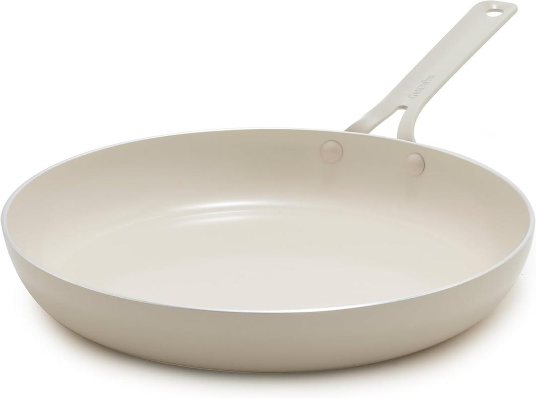 GreenPan Nova 12” Nonstick Frying Pan Skillet, PFAS-Free Ceramic Cookware, Durable Fast Heating, Induction Ready, Omelet & Eggs, Oven Safe to 600F, Dishwasher Safe, Cream White