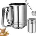 Flour Sifter, Stainless Steel 3 Cup Flour Sifters for Baking, 3 in1 Sifter for Baking with Powdered Sugar Shaker Duster and Flour for Baking Cakes, Pies, Pastries, Desserts and Cupcakes