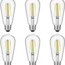 Vintage LED Edison Bulbs, 6W, Equivalent 60W, High Brightness Daylight 5000K, ST58 Antique LED Filament Bulbs with 90+ CRI, E26 Medium Base, Dimmable, Clear Glass, Pack of 6
