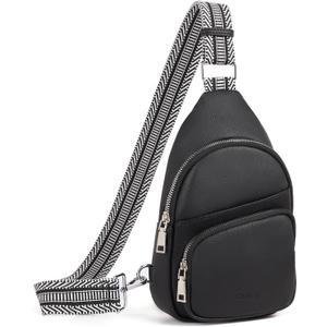CLUCI Sling Bag for Women, Vegan Leather Fanny Pack Crossbody Bags for Women, Chest Bag With Guitar Strap (A-2 Black)