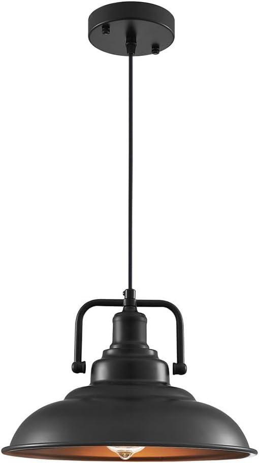 Black Pendant Light 12 Inch,Farmhouse Pendant Lights Kitchen Island, Industrial Metal Hanging Lamp for Kitchen Barn Dining Room Bedroom Hallway, 1 Pack