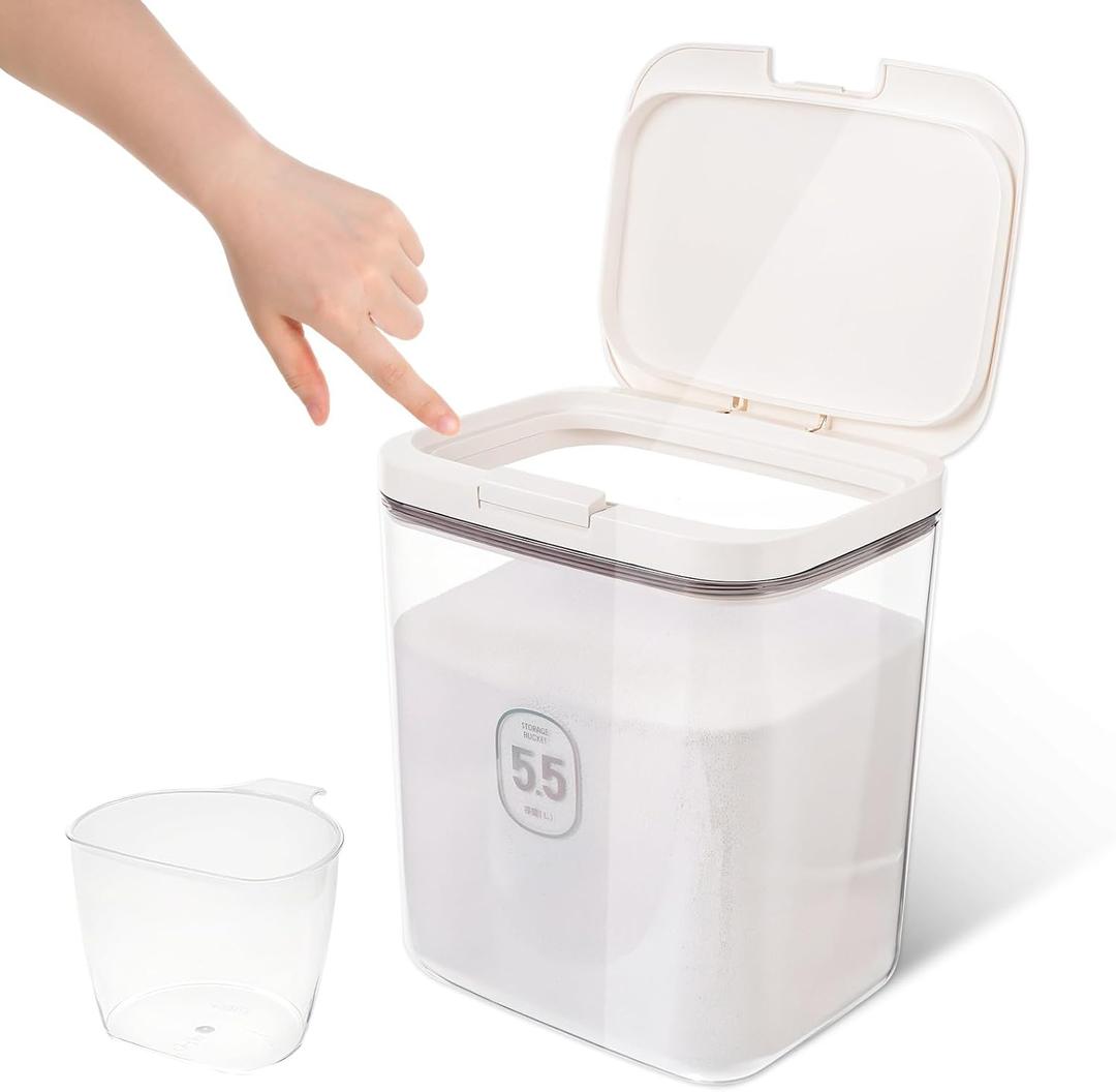 5.5L Laundry Detergent Dispenser with One-Press Lid Pod Holder Laundry Powder Container for Laundrys Room Organization Laundrys Bead Powder