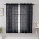 Chyhomenyc Black Short Curtains 45 Inch Length 2 Panels, Light Filtering Leaf Textured Window Curtain Panels for Bedroom Living Room, Elegant Rod Pocket Farmhouse Curtains, 28" Wx45 L, 2 PCS