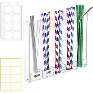 Acrylic Straw Holder for Cabinet Door, Straw Dispenser with Double Sided Adhesive Tape and Stickers, Reusable Tumbler Straw Storage, for Brushes, Colored Pencils, Markers