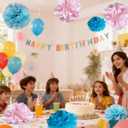 BIG KEYS 4-Piece Paper Flower Set, Garland Decoration, Mixed Colour Paper Ball Garland, Suitable for Birthday Decorations, Baby christenings, Weddings, Engagement Parties, and Christmas.