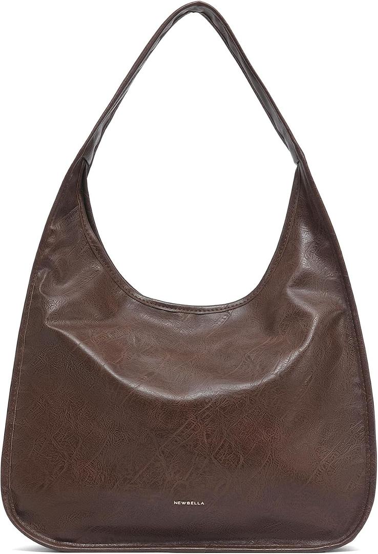 NEWBELLA Hobo Purse, PU Leather Shoulder Bag, Tote Handbag for Work and Travel (Coffee)