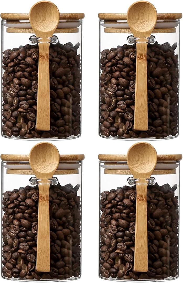 Deeriz Airtight Food Storage Containers with Bamboo Lids and Spoon for Coffee Beans, Flour, Cookie, Sugar, Tea, Nuts and Spice Bath salt and more(4 Pack)