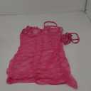 Lilosy Sexy Sheer Heart Mesh Underwire Ruched Ruffle Babydoll Club Cami Strap Lingerie Set with Thong (Medium, Hot Pink)