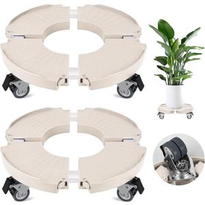 ToLanbbt 2 Pack Plant Caddy Stands with 360 Wheels Adjustable 15-22 IN Rolling Stands Heavy Duty Large Plant Carts Dolly with Casters 440lbs Capacity for Large Planter, Garden Pot, Flower Pot, Beige