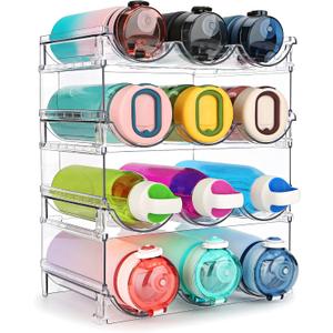 Water Bottle Organizer for Cabinet, 4 Pack Water Bottle Organization and Storage Shelf, Plastic Water Bottle Holder Rack for Fridge, Kitchen, Desktop