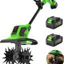 Cordless Tiller Cultivator, 360 RPM Tiller for Gardening with 2 x 21V 4.0Ah Batteries & Charger, 48 Steel Tines, 9” Tilling Width & 7” Depth for Lawn, Garden & Soil Cultivation