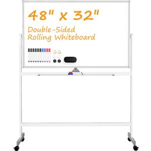 Rolling White Board on Wheels, 48" x 32" Large Dry Erase Board with Stand, Big Rolling Whiteboard for Home, Office, School (48" x 32")