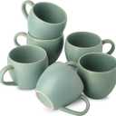 16 oz Coffee Mugs Set of 6, Stoneware Coffee Mugs with Large Handle, Ceramic Coffee Cups for Coffee, Milk, Tea, Cereal, Microwave Safe Mugs for Birthday Christmas Gfit, Turquoise