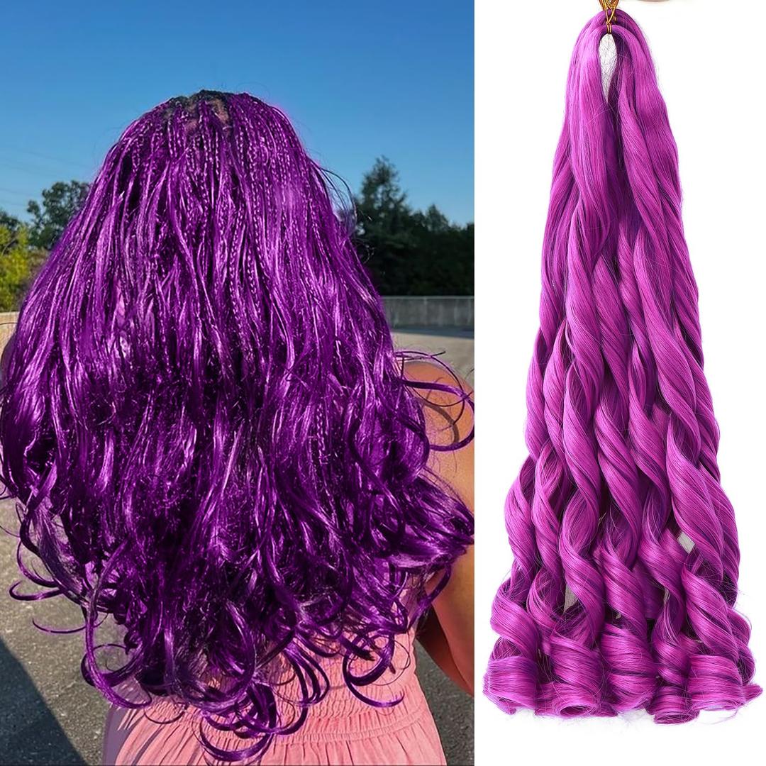 French Curl Braiding Hair 24Inch 8Packs French Curl Crochet Braids Short Curly Crochet Hair Bouncy Synthetic knotless Braiding Extensions (Dark purple, 24inch, Packs of 8)