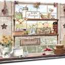 Farmhouse Kitchen Wall Art Country Style Faux Window Pictures for Dining Room Vintage Nature Landscape Wall Decor Brown Still Life Scenery Canvas Prints Modern Restaurant Table Home Decorations 12x16"
