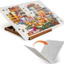 Tektalk Foldable Jigsaw Puzzle Board with 3 Angle Adjustable Bracket/Stand, Lightweight Portable Puzzle Mat Plateau with Wooden Easel, Foldaway Felt Puzzle Table, for Up to 1000 Pieces (Light Gray), 30.7 X 22.4 Inches