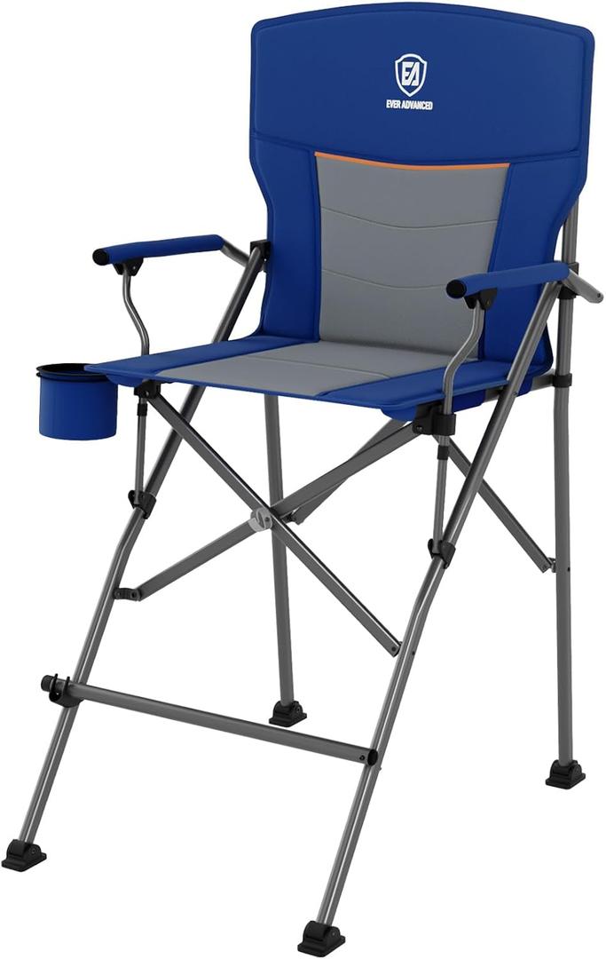 EVER ADVANCED Tall Camping Directors Chair with Cup Holder 31", Bar Height Folding Chair for Camping, Sports with Carry Bag, Mesh Pockets and Footrest, Heavy Duty 300 lbs, Blue