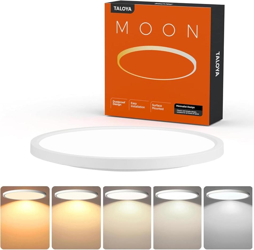 TALOYA 10 Inch LED Flush Mount Ceiling Light Fixture White, 5-in-1 CCT Selectable (3000K/3500K/4000K/5000K/6500K), 20W 0.94inch Thickness Ultra-Slim Surface Mounted Lighting Fixture for Basement