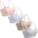 GXXGE 4Pack Nursing Bra for Breastfeeding Maternity Bras Push Up Silk Seamless Pregnancy Bralette Underwear Beige Grey Pink White Large