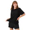 Hanes Women's Originals Supersoft Boxy T-Shirt & Sleep Shorts Set, Comfywear Lounge/Sleepwear M