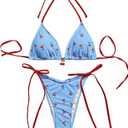 Women's 2 Piece Cherry Graphic Bathing Suit Halter Neck Tie Side Swimsuit Cute Bikini Set (Medium, Light Blue)