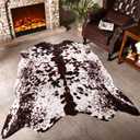 Premium Cowhide Rug, 4.6 x 5.2 Feet, Western Decor Faux Cowhide, Thickened Cow Print for Bedroom, Living Room, Home Office Decor (Brown White)
