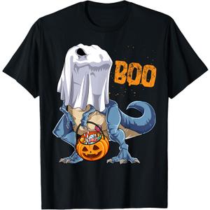 Ghost Dinosaur T rex Funny Boo Halloween Boys Men Pumpkin T-Shirt, Small