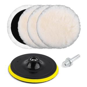 6 Pcs 6 Inch Wool Polishing Buffing Pads, Buffing Wheel for Drill Buffer, M14 Drill Adapter