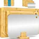 Bamboo Cutting Board Set of 2PC Large Bamboo Cutting Boards for Kitchen with Wooden Organizer, 1PC Stainless Chopping board for Meat, Vegetables and Fruits Ideas Kitchen Gift