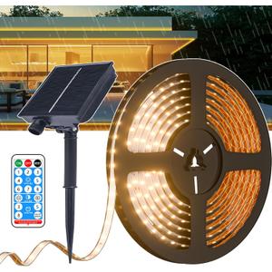 UT Solar LED Strip Lights Outdoor, 16.4ft 280 LEDs LED Strip IP67 Waterproof, Warm White LED Lights with Remote Solar Panel Control Box, 2835 SMD Rope Lights for Garden Trees Christmas Party Decor