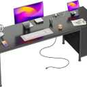 PRAISUN 63 Inch Computer Office Desk with Power Outelts and USB-C Port, Reversible Gaming Desk with 4 Fabric Drawers, Work Study Desk Work from Home, Black