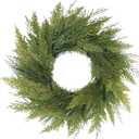 20 Green Faux Norfolk Pine Christmas Winter Wreath  Mixed with Real Touch Fake Cypress, Cedar & Spruce, Xmas Wreaths for Front Door Porch Mantel & Fireplace