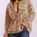 PRETTYGARDEN Womens Cardigan Sweaters Fall Fashion 2026 Striped Long Sleeve Button V Neck Knit Fuzzy Outerwear Winter Clothes (Brown, L)