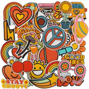32Pcs Hippie Iron On or Sew On Patches, Embroidered Patch for Jeans, Jackets, Hats, Bags, Backpacks, Clothing