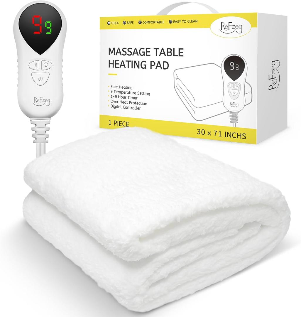 Massage Table Warmer Heating Pad Professional SPA Massage Bed Warmer 9 Hours Timer, 9 Heat Settings, Overheat Protection for Massage Bed & Spa, Thickened & Soft Fleece, 30" x 71"