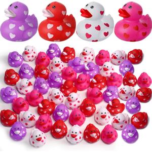 Jerify 96 Pcs 2 Inch Valentine Rubber Duckies Packs Valentine's Day Heart Small Tiny Rubber Ducks for Pool Bathtub Toys Party Favors Decorations Classroom Prizes Exchange Gifts (Romantic)
