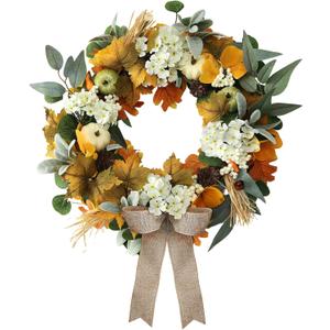 22 Inch Fall Wreath, Handmade Thanksgiving Wreath, Fall Wreaths for Front Doors, Pumpkin Fall Wreath Decorations, Wreath Fall Decor for Home Porch Outdoor Indoor