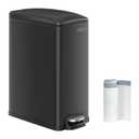 SONGMICS Slim Trash Can, 13-Gallon (50 L) Garbage Can for Narrow Spaces with Soft-Close Lid, Inner Bucket, and Step-on Pedal, Stainless Steel, 15 Trash Bags Included, Black ULTB510B48