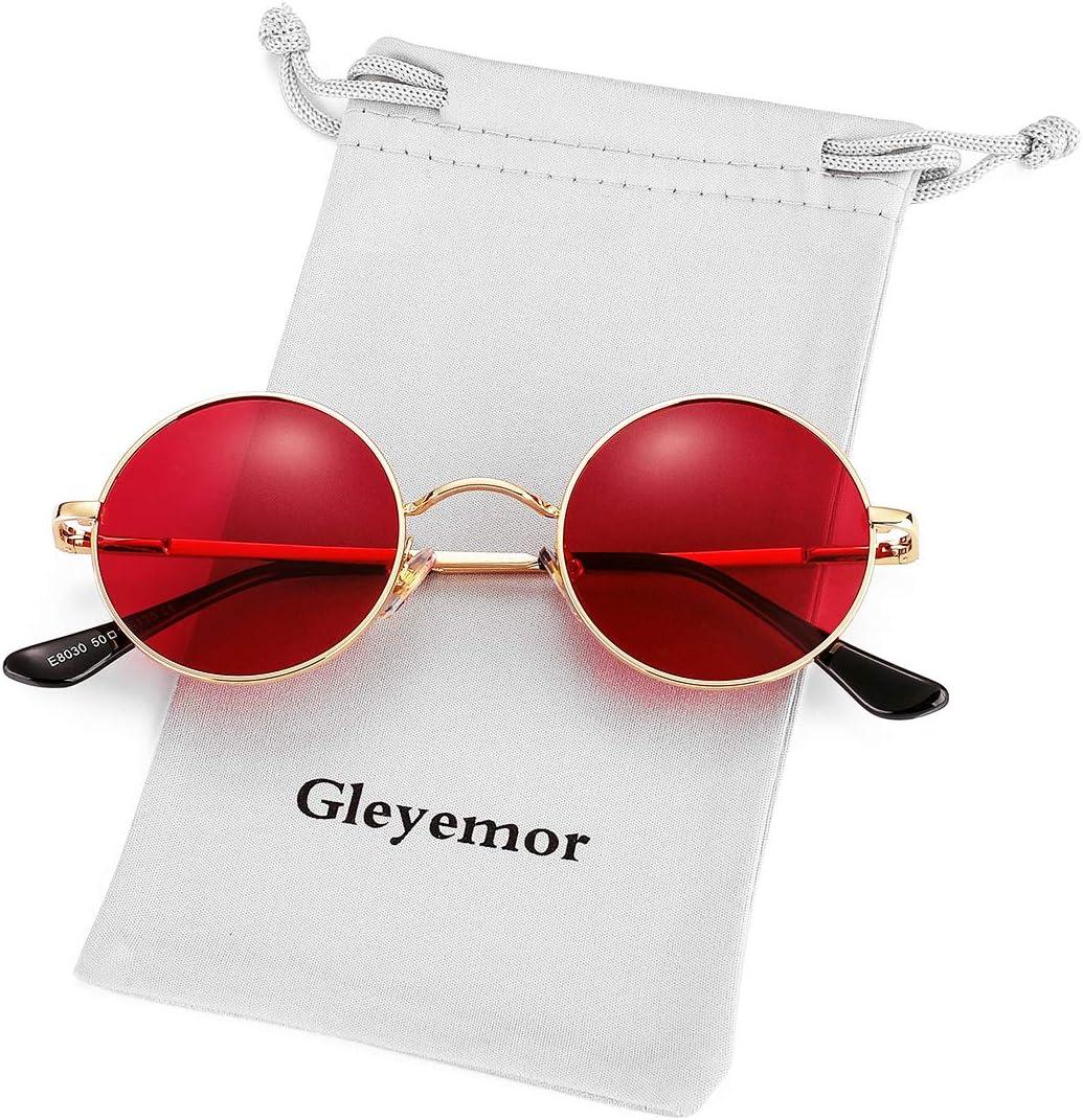 Gleyemor Polarized Round Sunglasses for Men Women Hippie Small Circle Glasses Red Yellow Lenses (01 Gold/Clear Red)