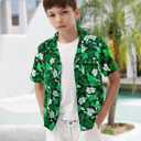APTRO Boy's Hawaiian Shirt Tropical Beach Casual Summer Shirt with Pocket Short Sleeve 4-15 Years (10-11 Years, #Kf01 Dark Green Floral)